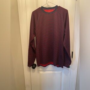 Patagonia Capilene Shirt Adult L Red Blue Outdoor Striped Long Sleeve Mens